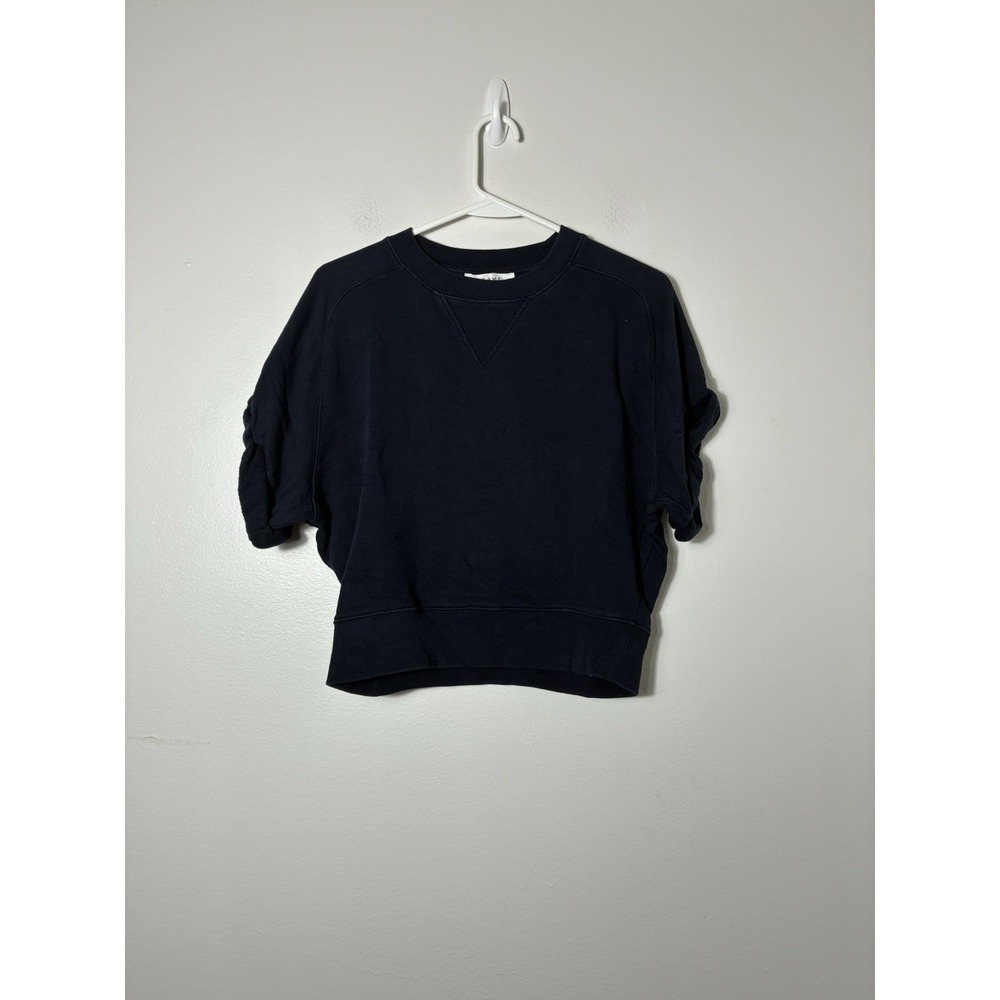 Frame Slouchy Rolled Short Sleeve Sweatshirt Sz XS Navy Blue Cotton Casual
